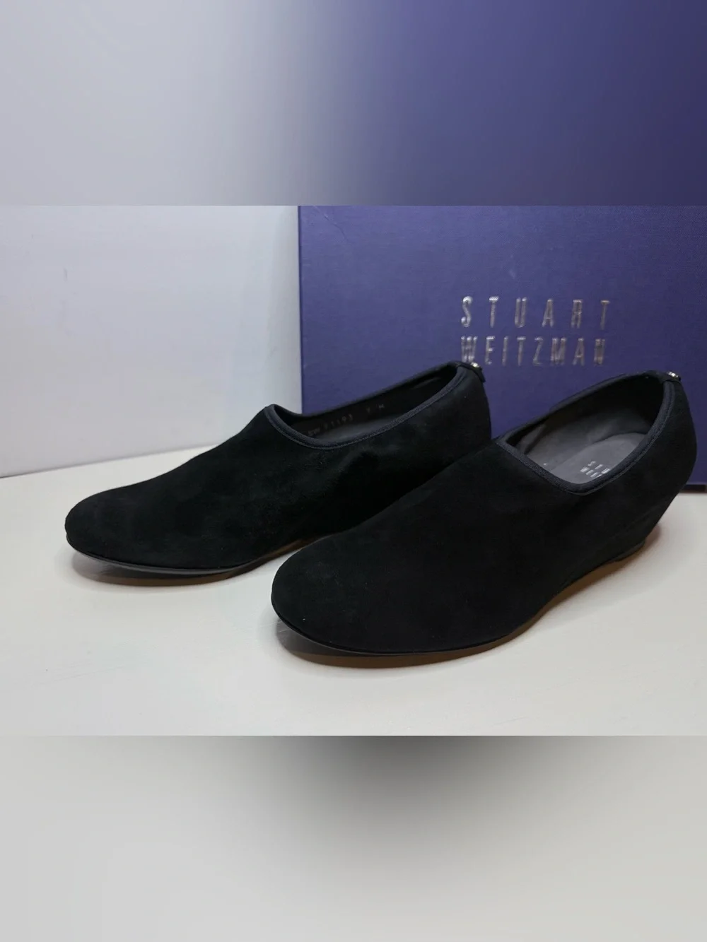 Stuart Weitzman Black Suede Sculpted Wedge Shoes Size 7